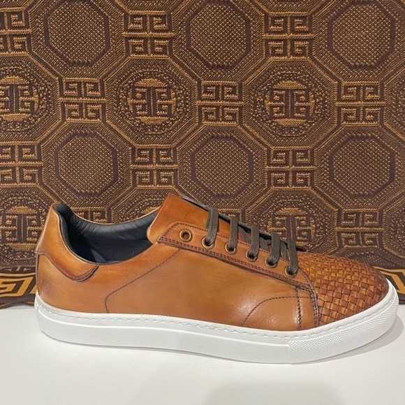 Duca shoes casual sneakers cognac leather calf woven lace up - Picture 2 of 5